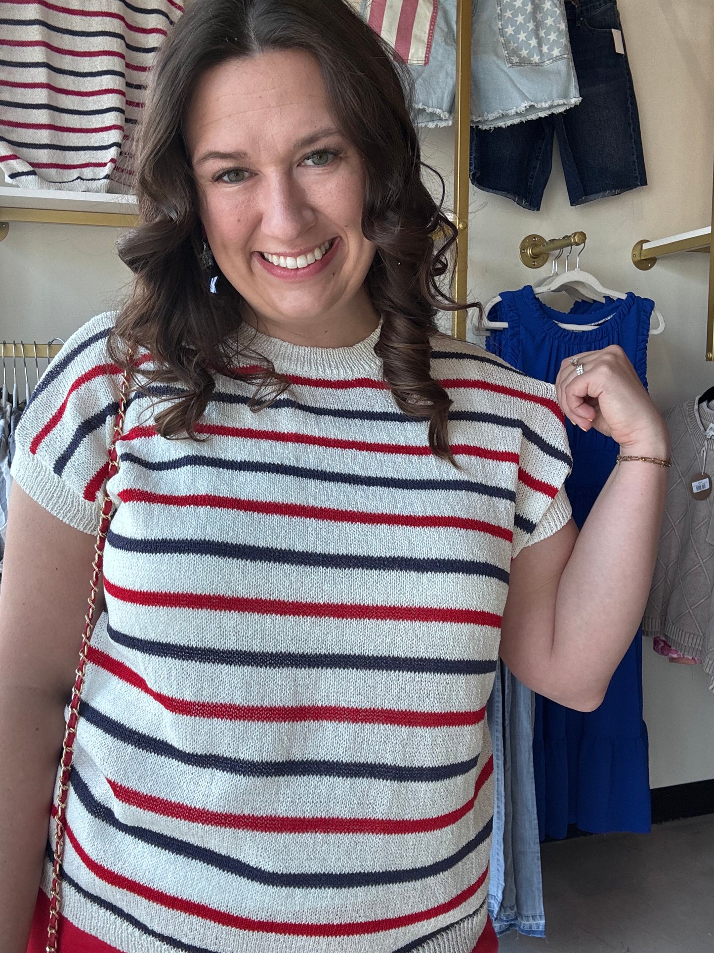 Americana Stripes Open Knit Top