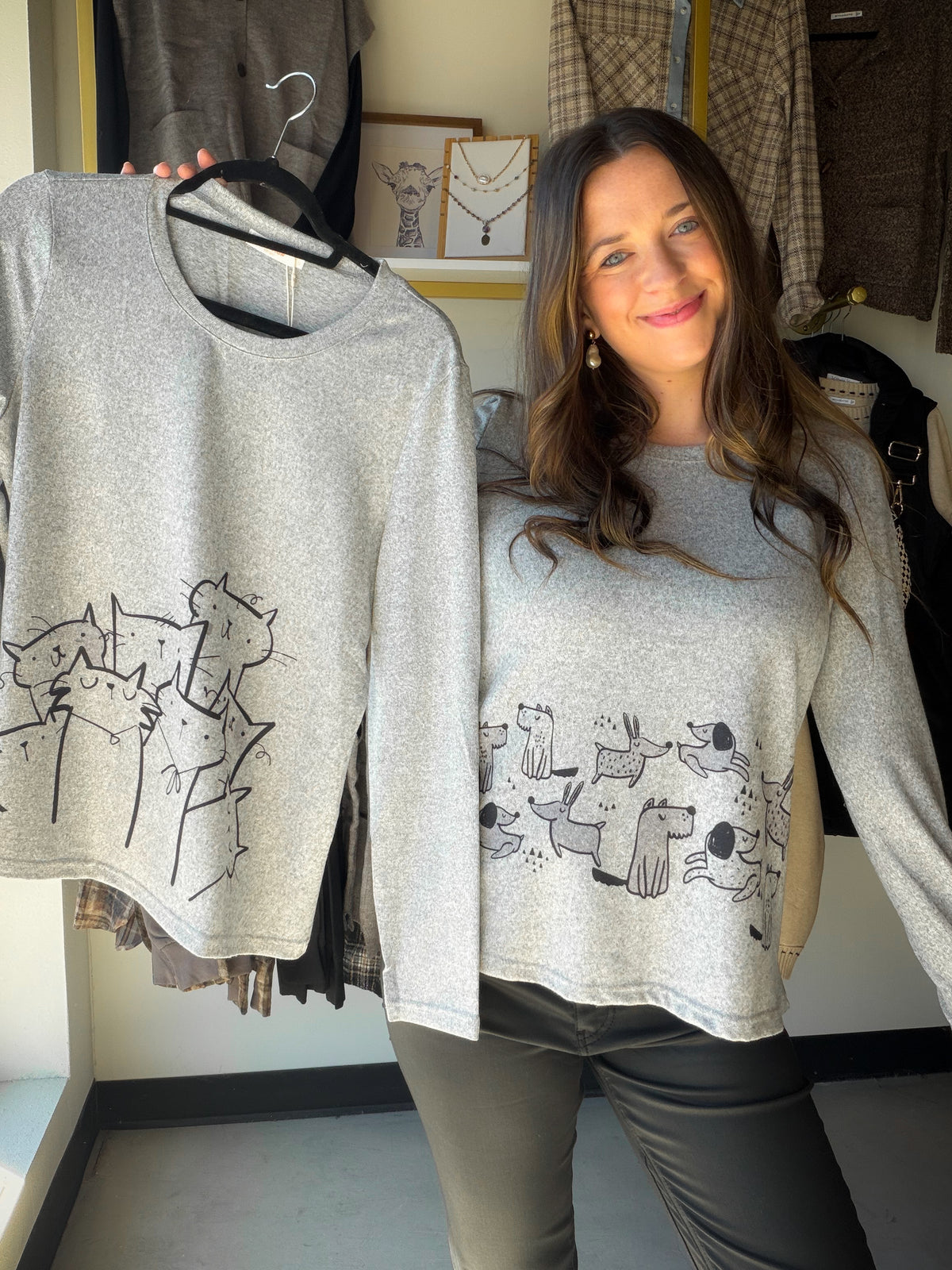 Grey Cat Sketch Long Sleeve