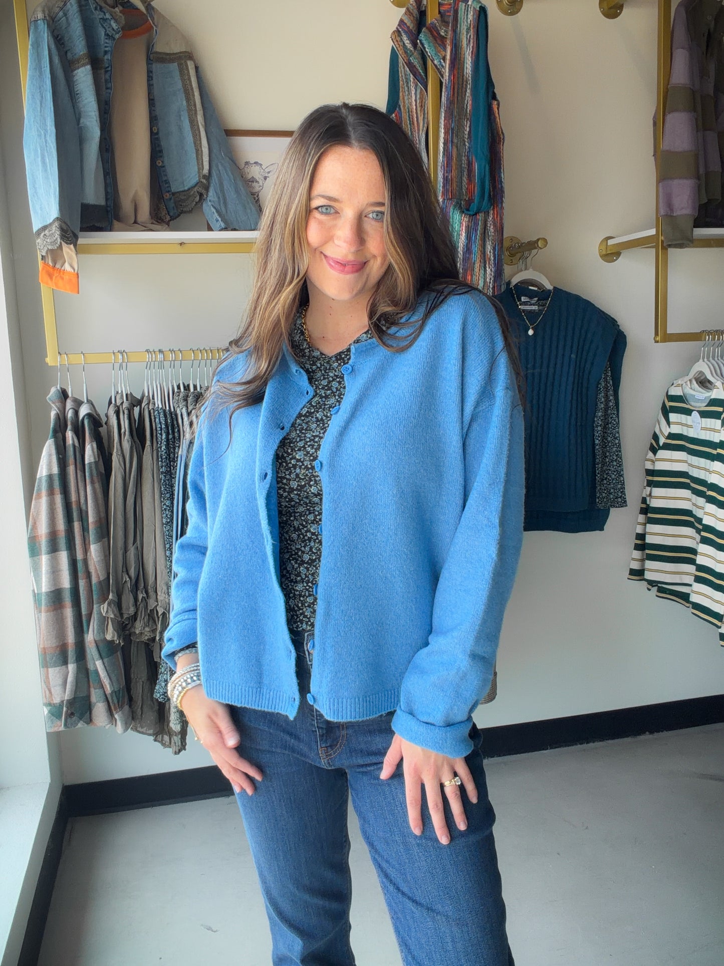 Blue Button Up Sweater Cardi