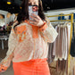 Coral Accent Trim Lace Top