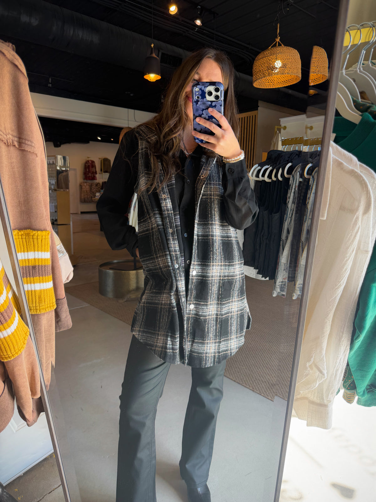 Long Plaid Button Up Vest