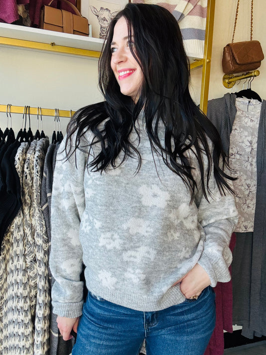 Grey Floral Abstract Sweater