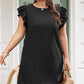 Black Ruffled Sleeve Rib Textured Dress- Plus