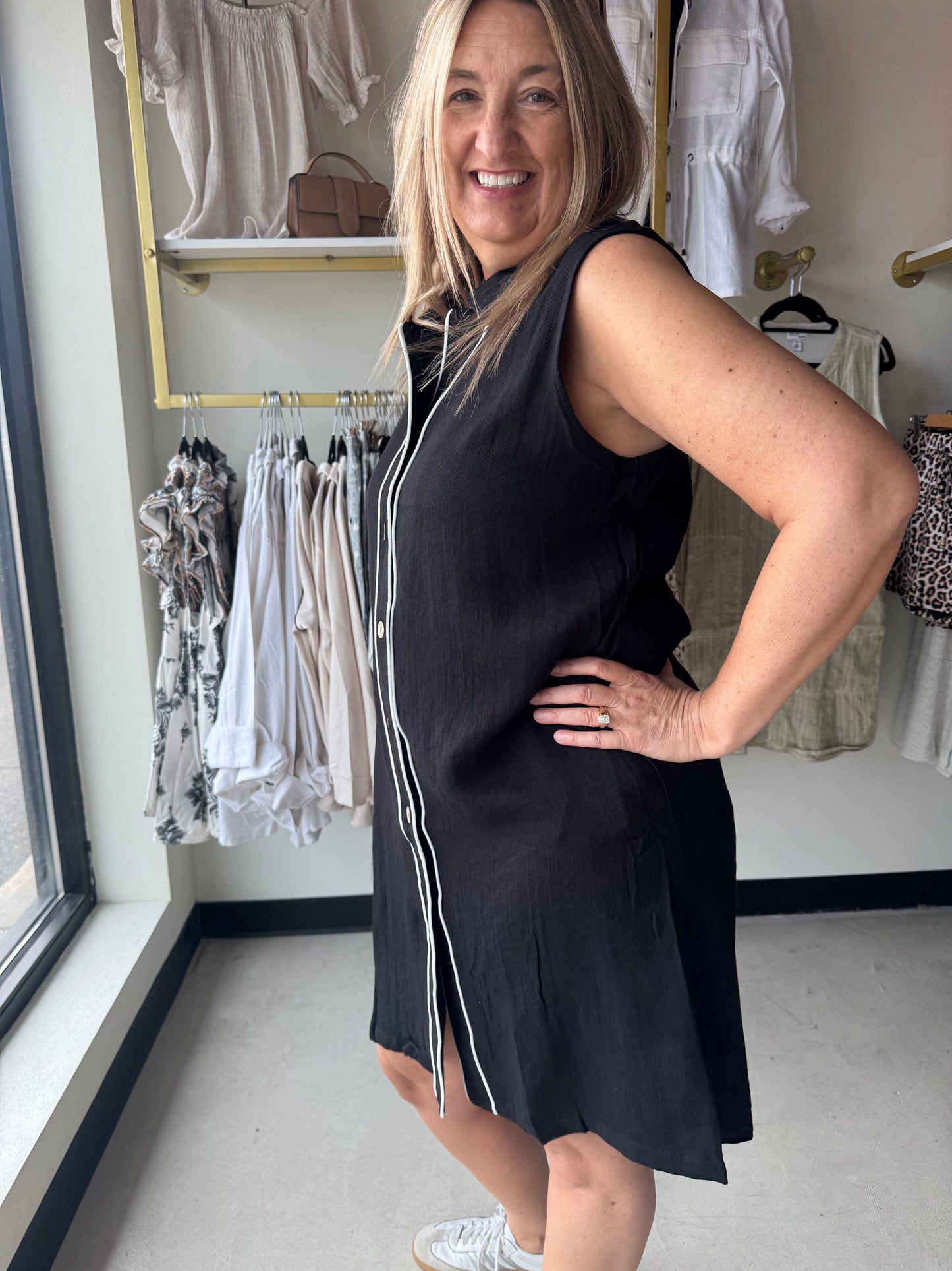 Black Button Up Collared Dress