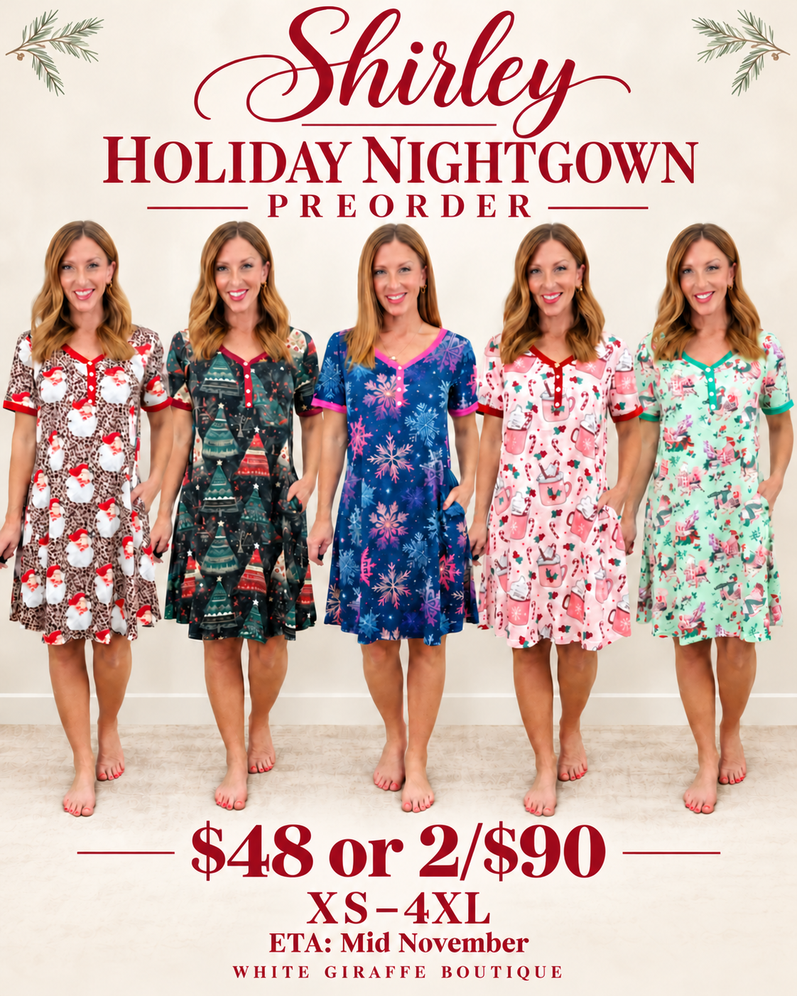 Shirley Holiday Night Dress- Preorder