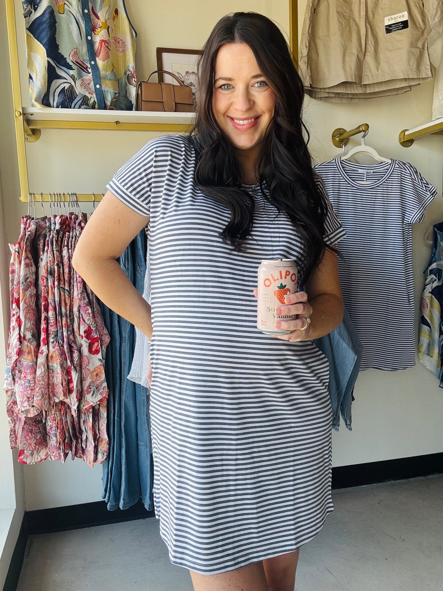 Navy & White Striped T-Shirt Dress
