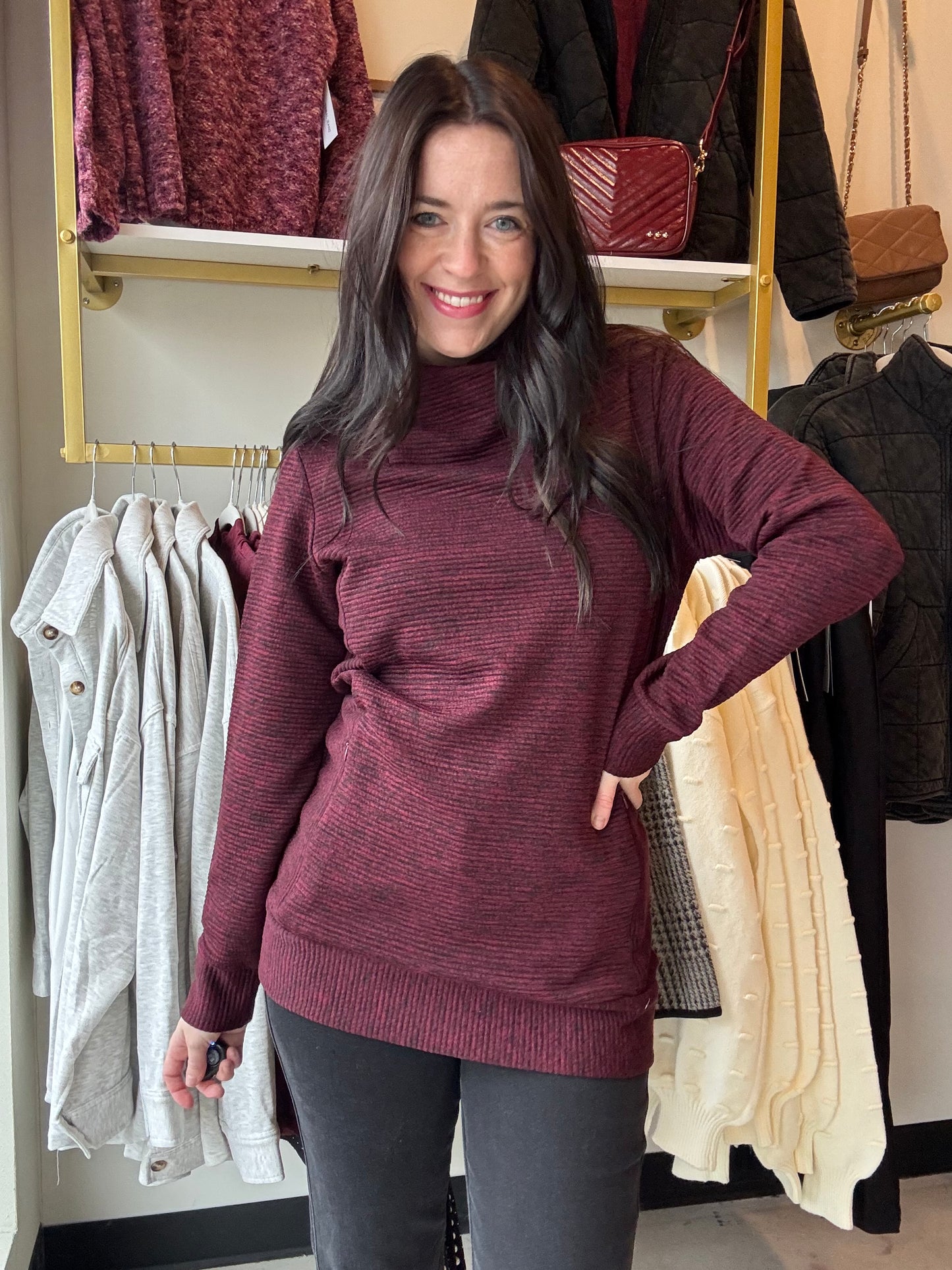 Wine Mock Neck Tunic