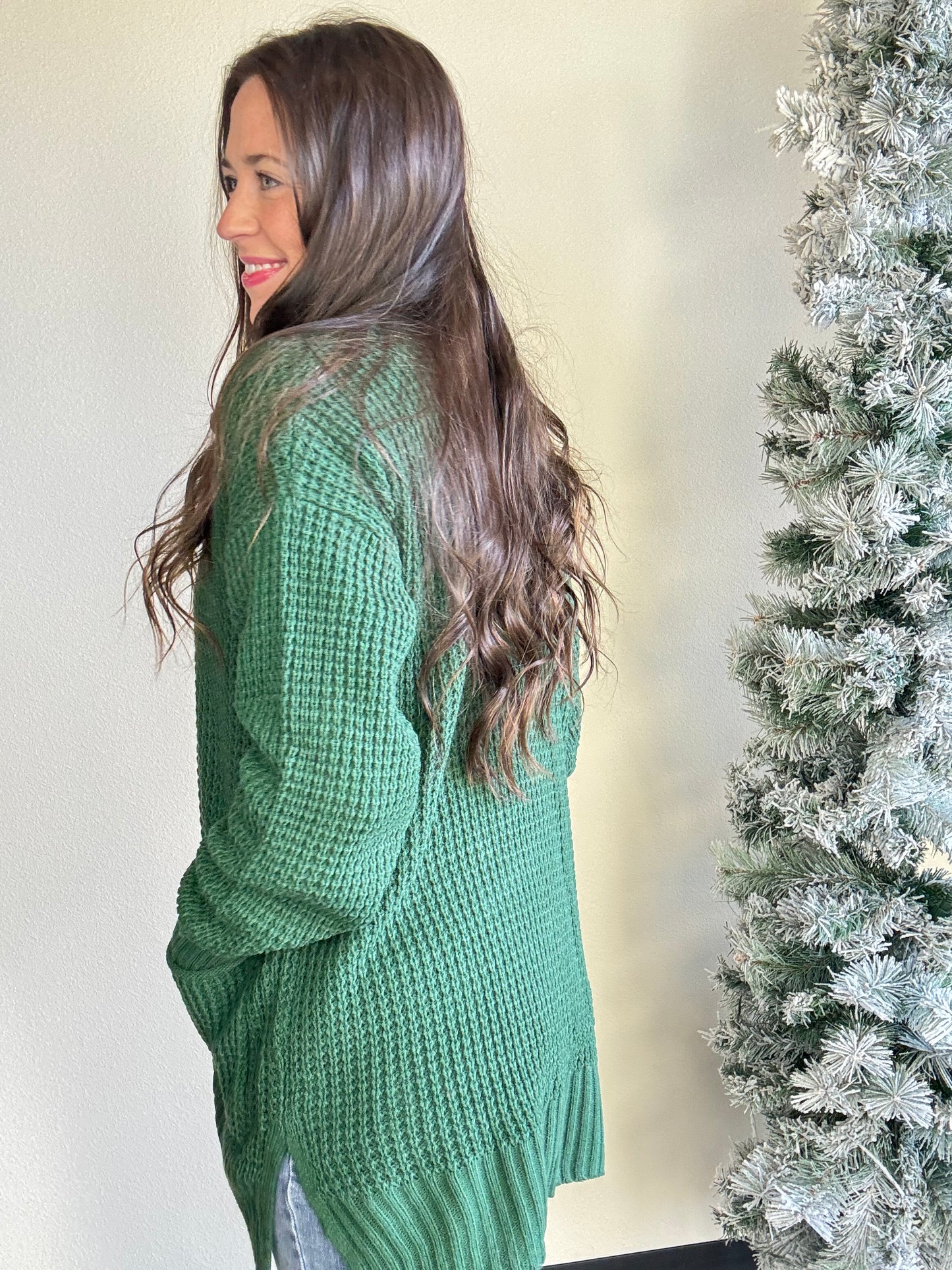 Dark Green Waffle Cardigan