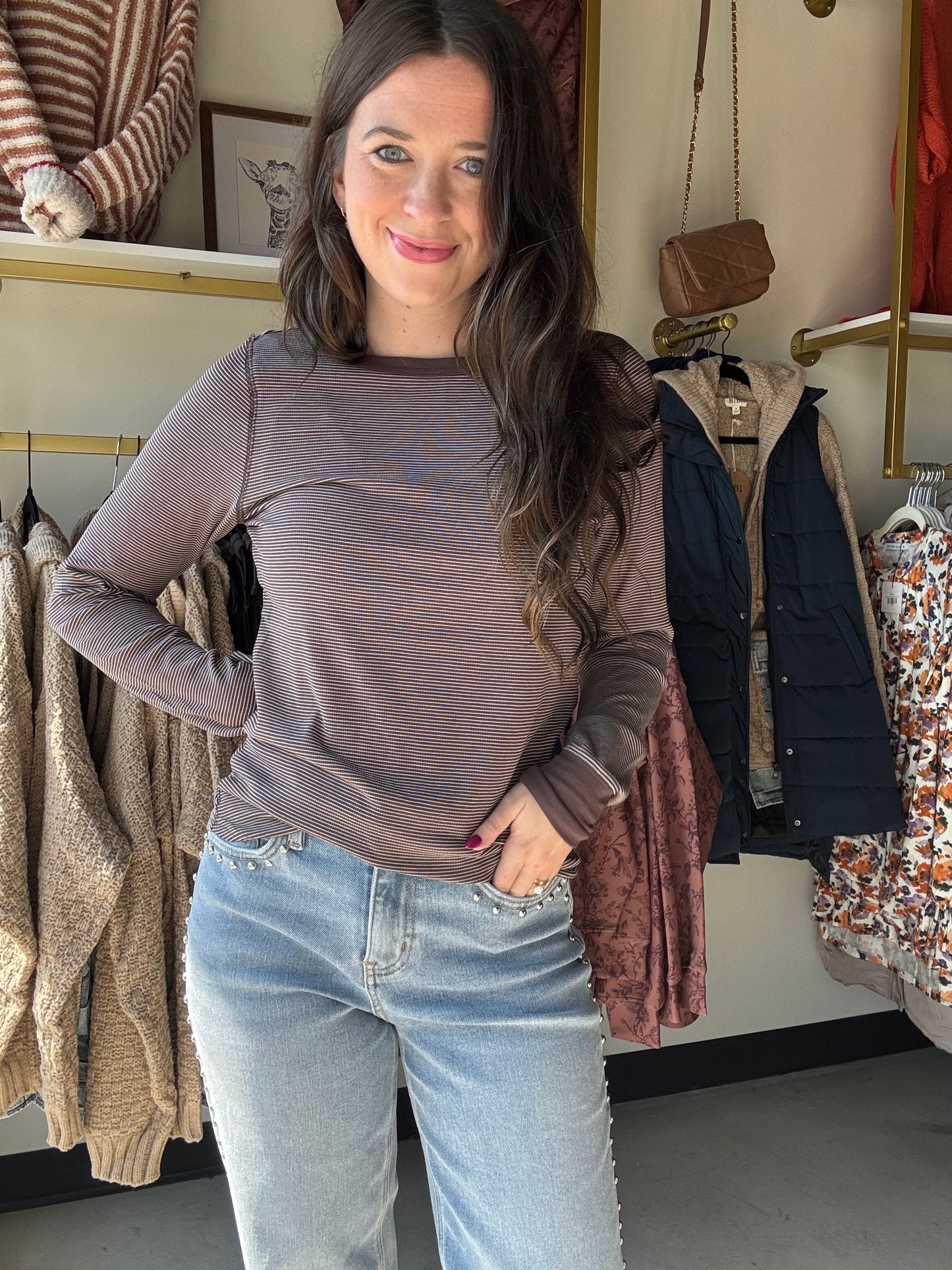 Ivory Coffee Stripe Stacey Top