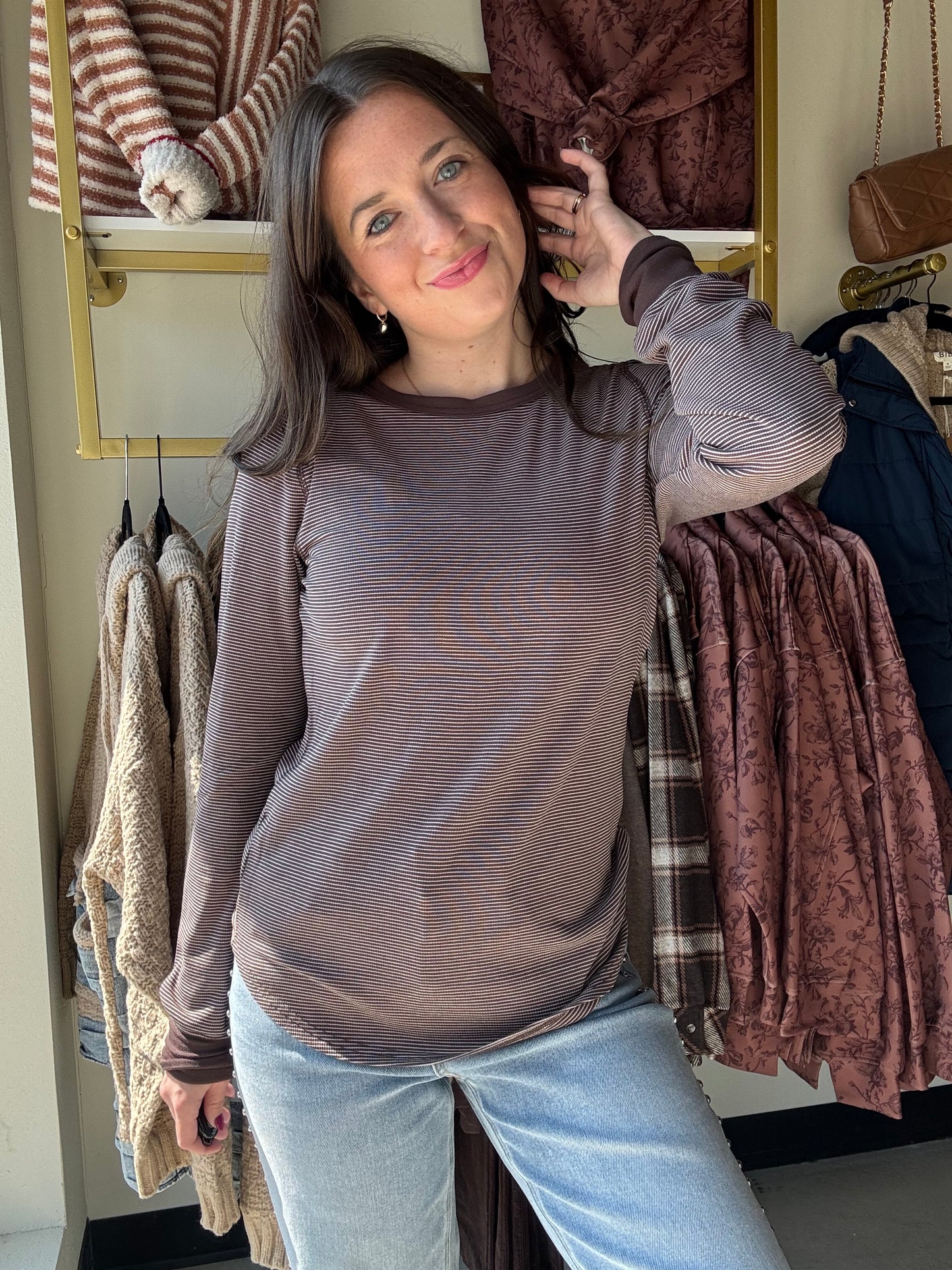 Ivory Coffee Stripe Stacey Top