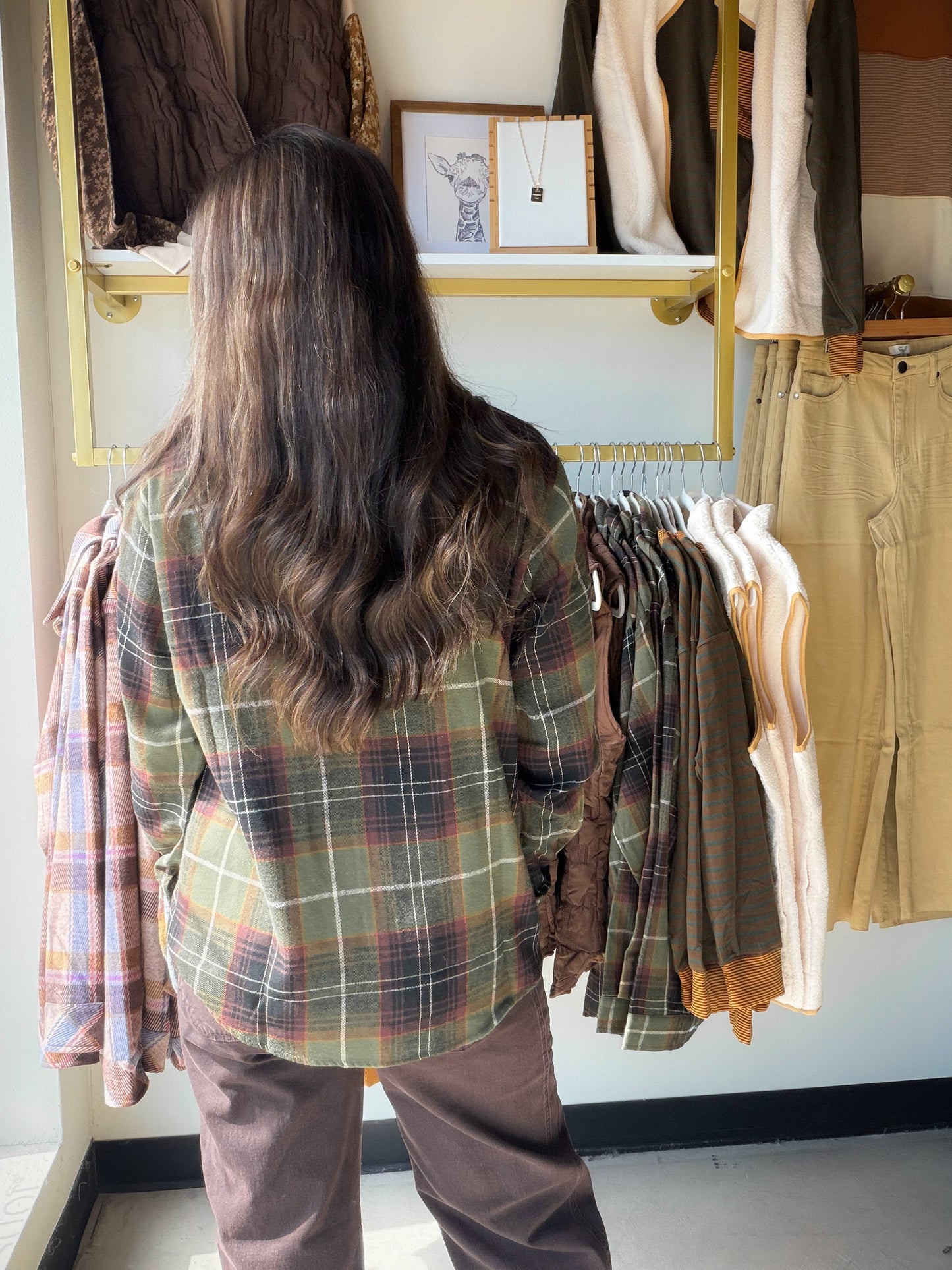 Finley Plaid Olive & Brown Top