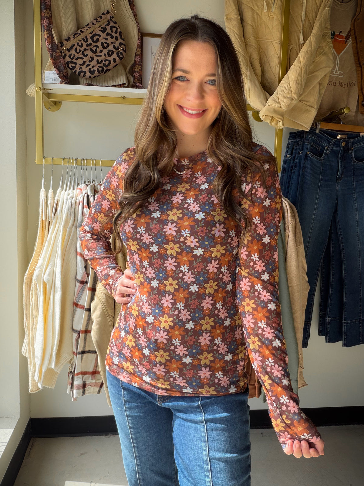Fall Floral Mesh Top