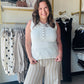 White Pointelle Sweater Henley Tank
