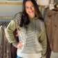 Sage Stripe Button Sweater Hoodie