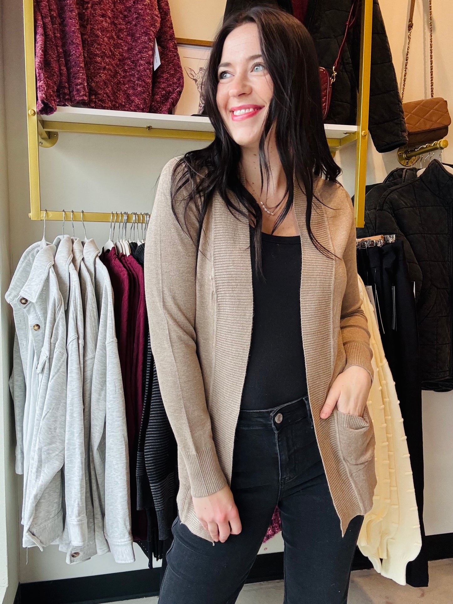 Camel Open Front Cardigan