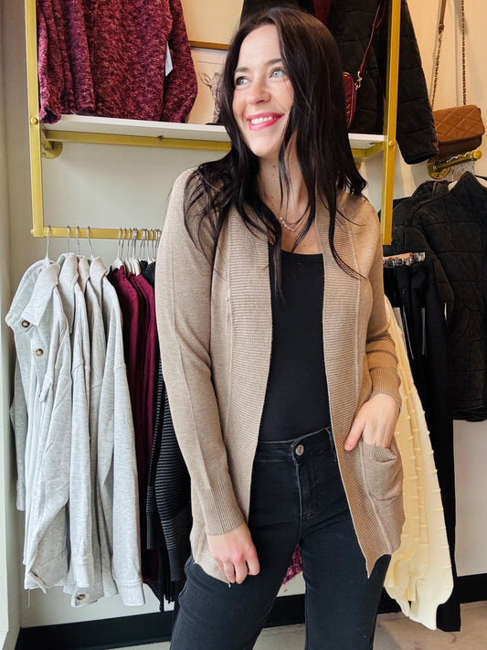 Camel Open Front Cardigan