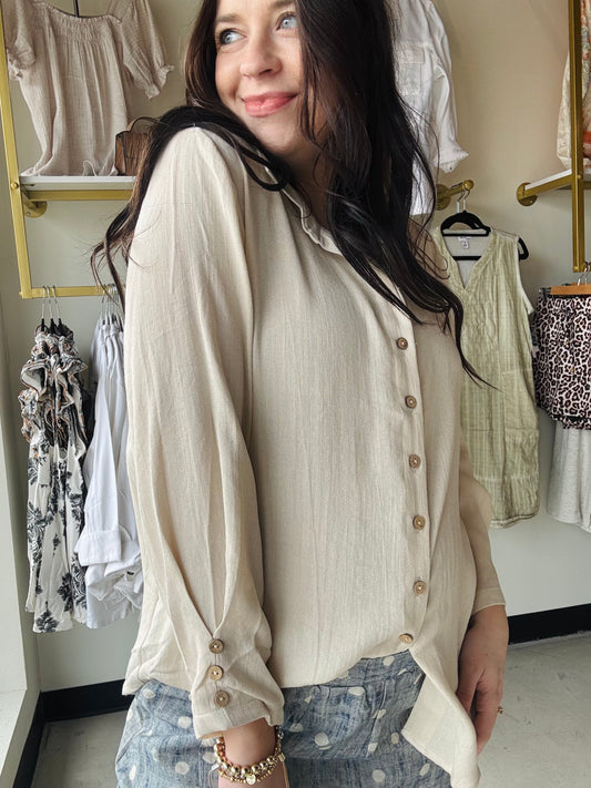 Oatmeal Woven Button Up