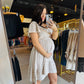 Natural Stripe Flutter Sleeve Dress