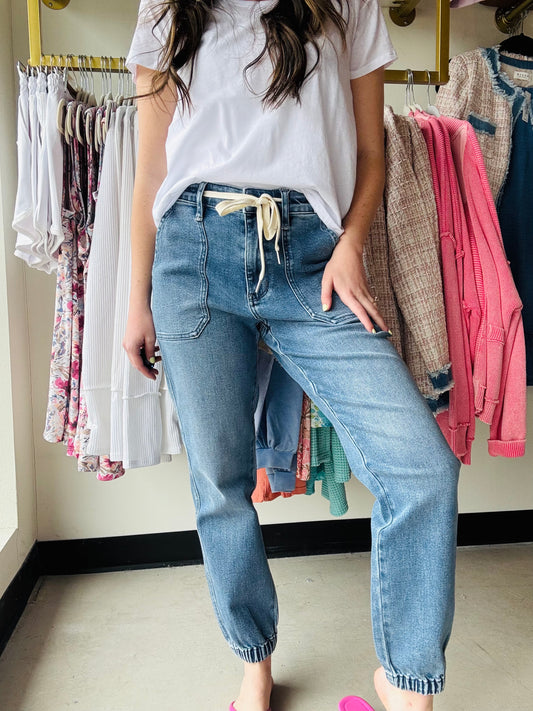 Medium Wash Denim Jogger - Judy Blue