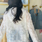 White Embroidered Trim Gauze Top