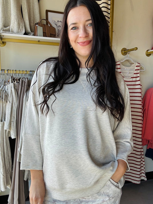 Melange Dolman 3/4 Sleeve Pullover