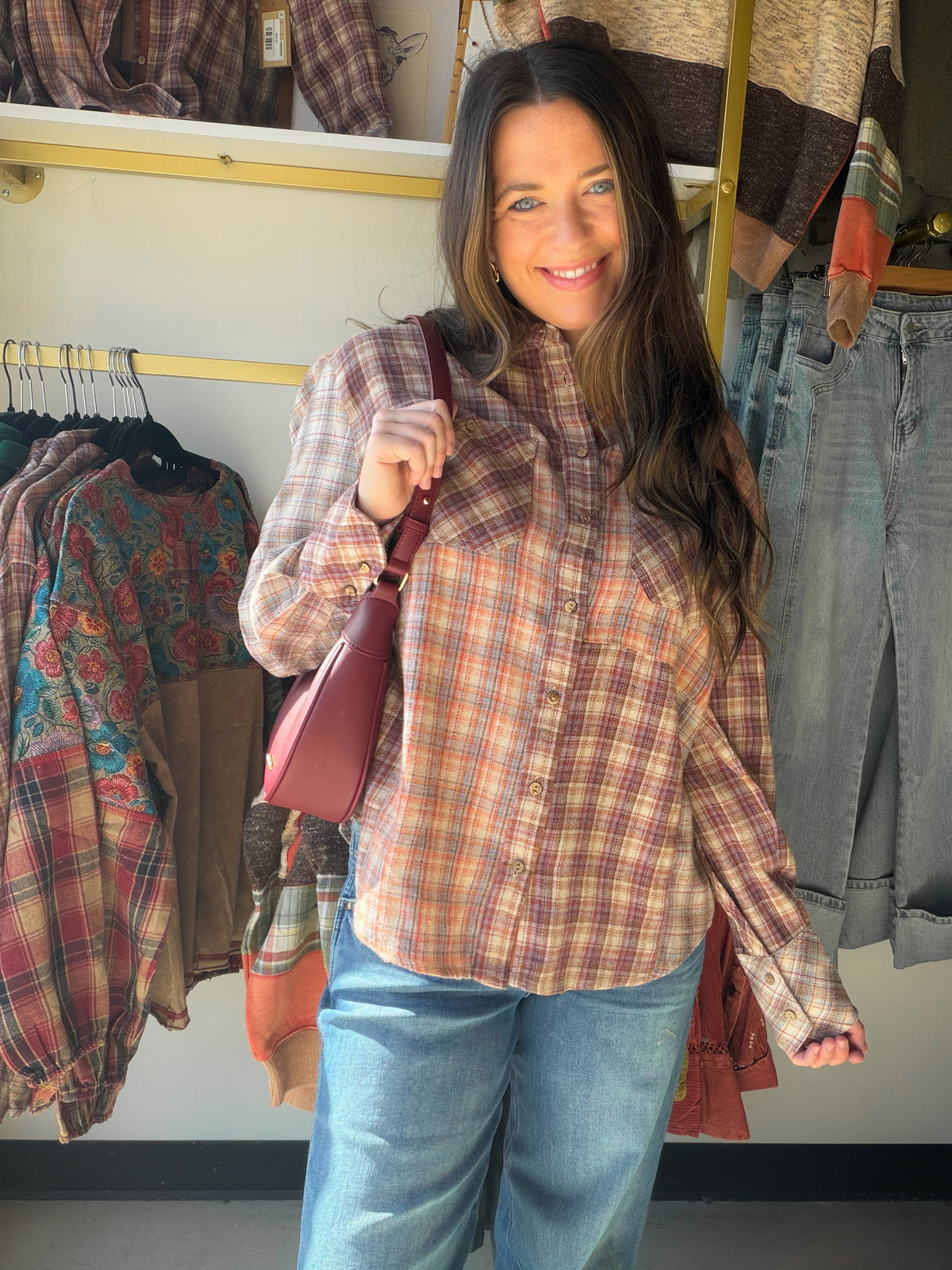 Mixed Plaid Woven Button Up