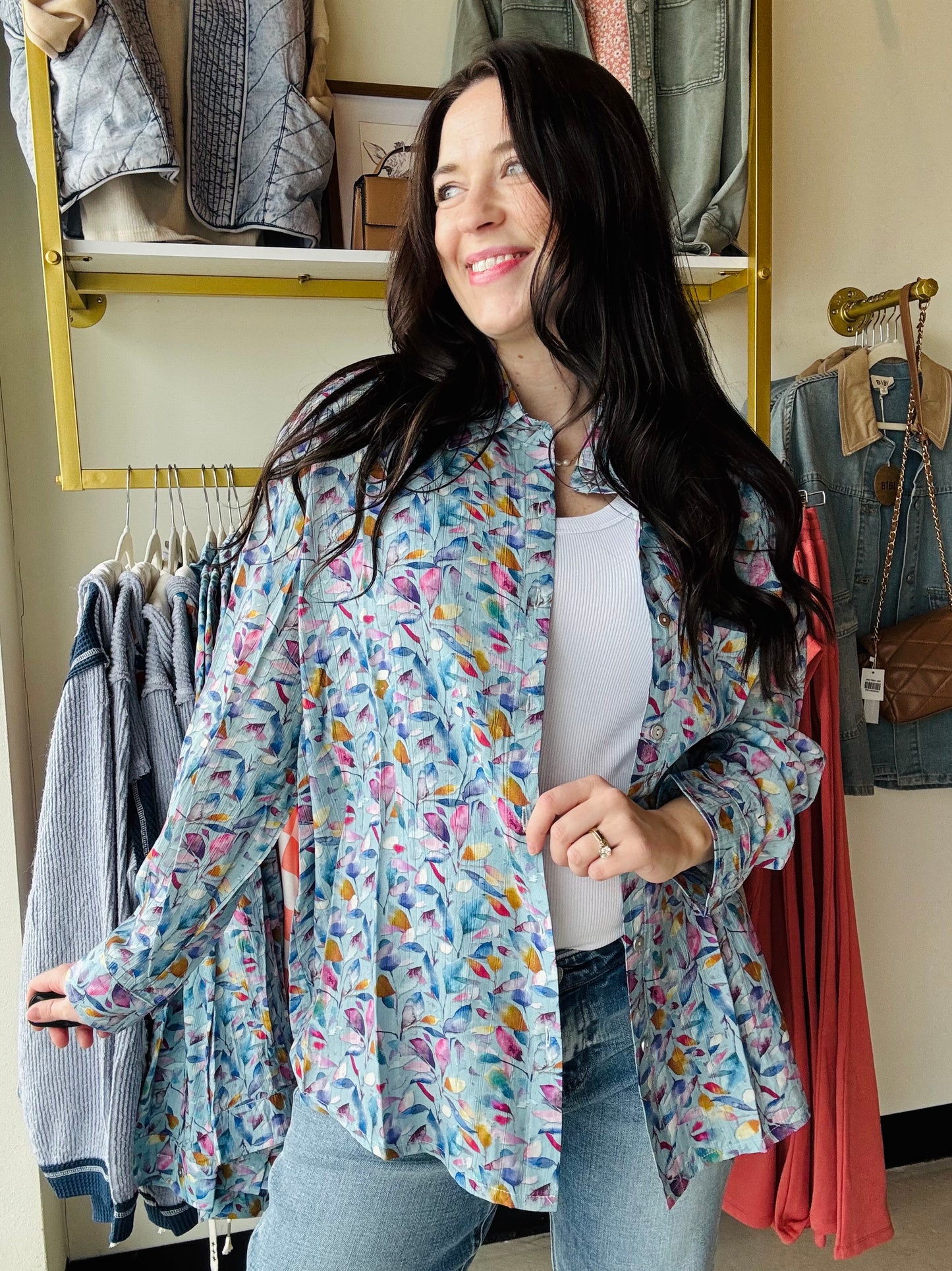 Sky Blue Multi Woven Top