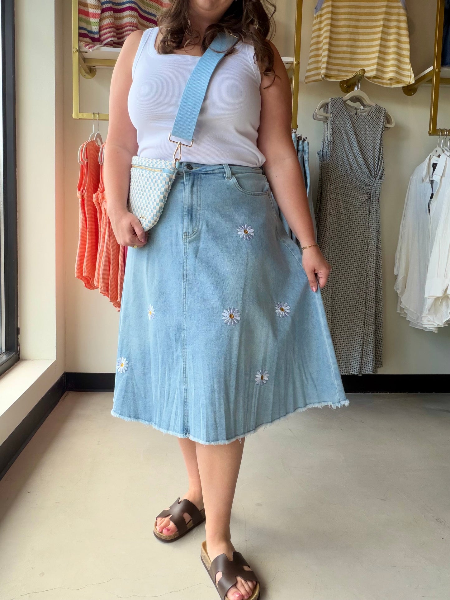 Daisy Embroidered Denim Skirt