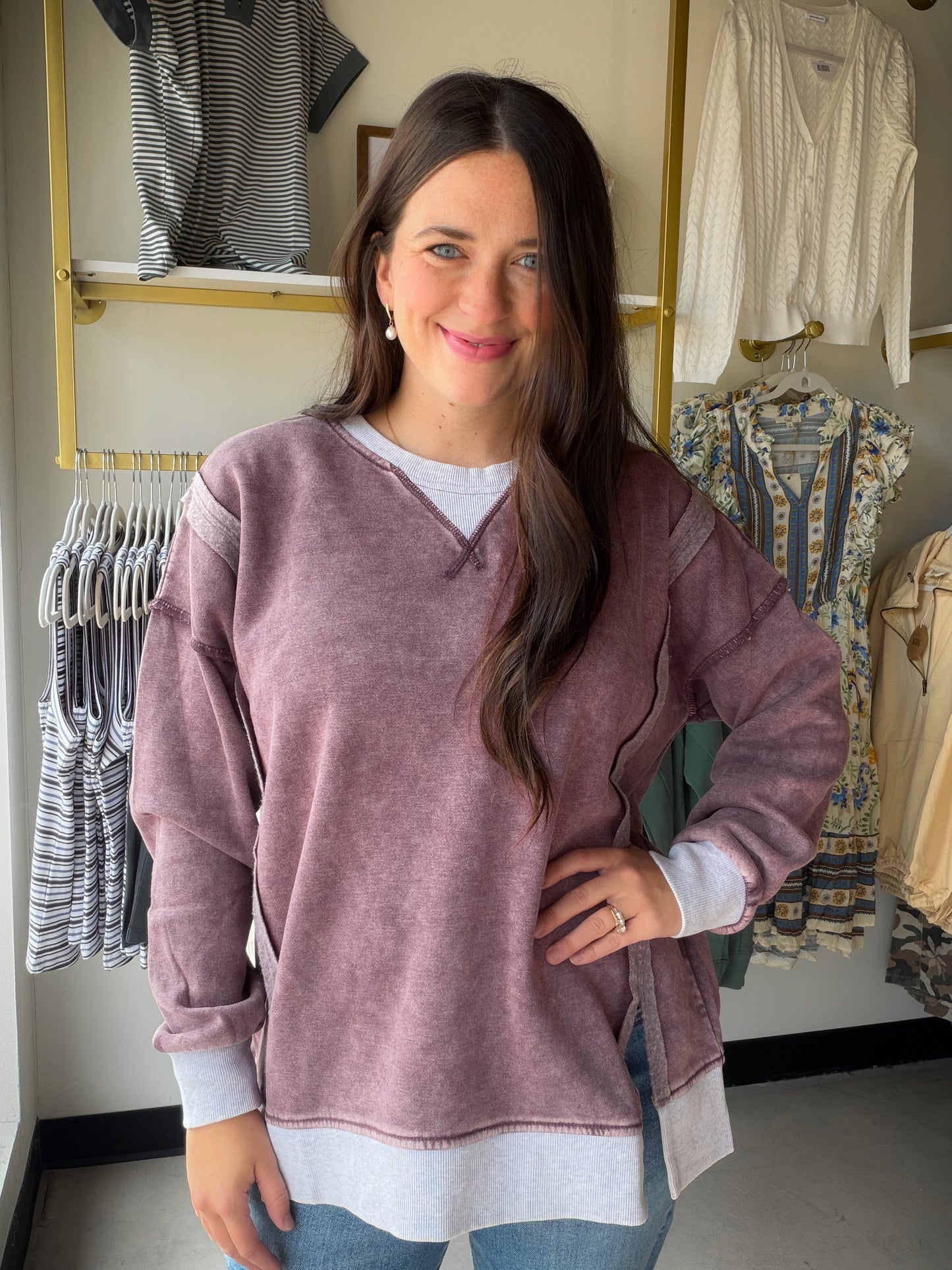 Eggplant Acid Wash Pullover