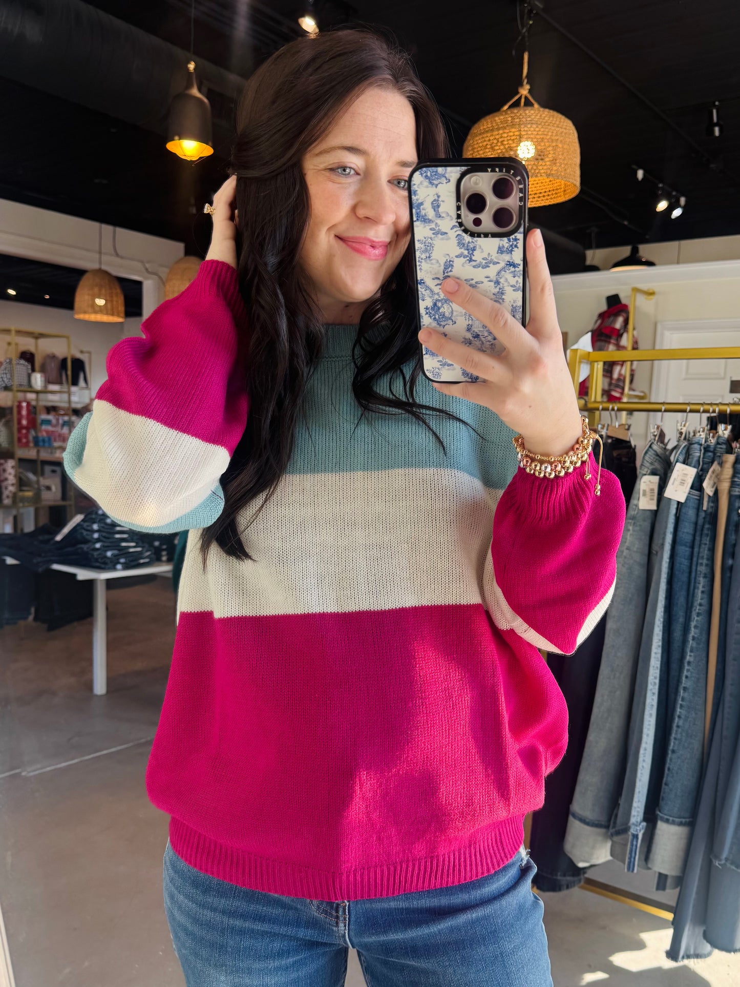Blue Magenta Stripe Sweater