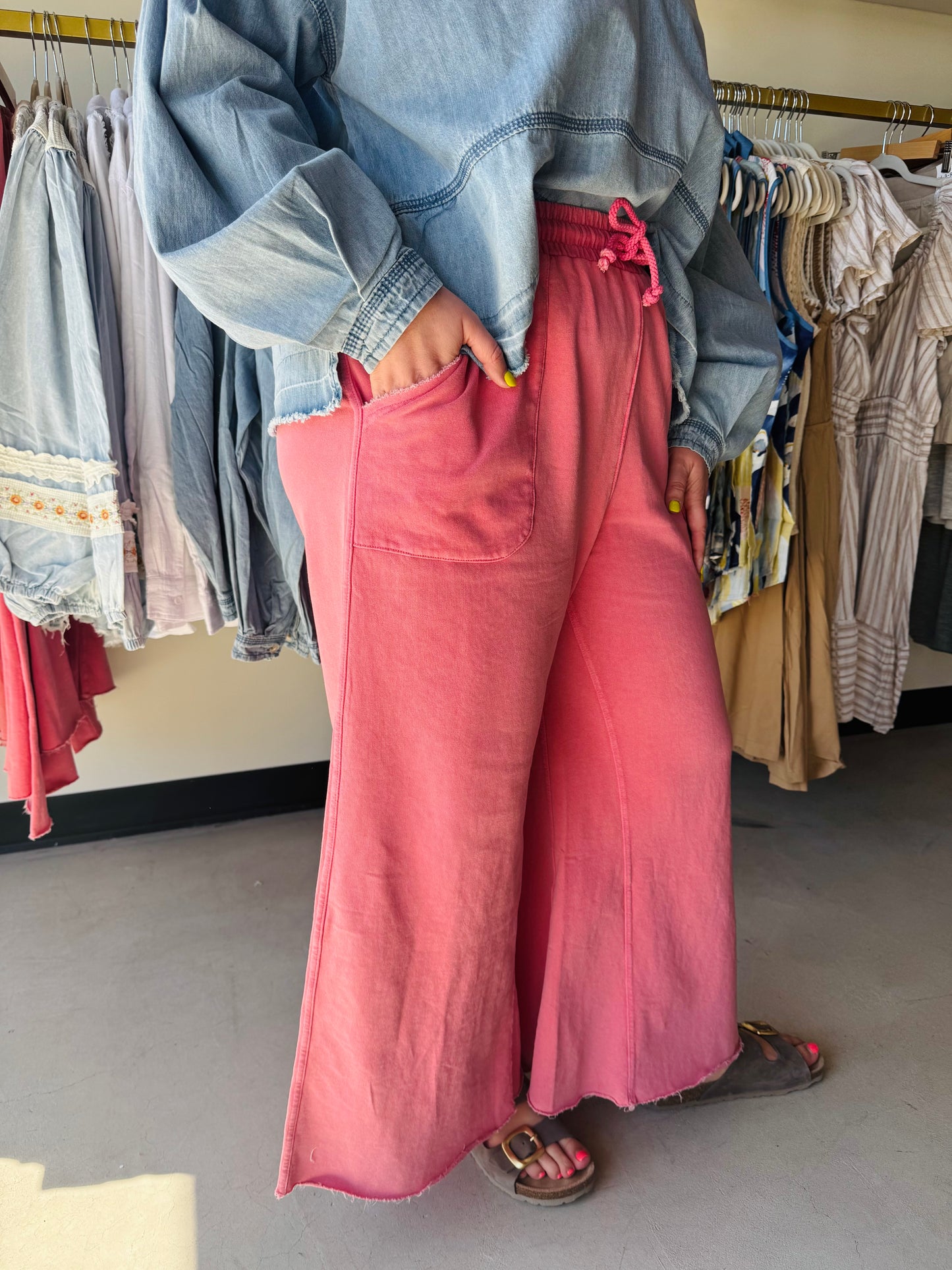 Boho Red Terry Knit Pants