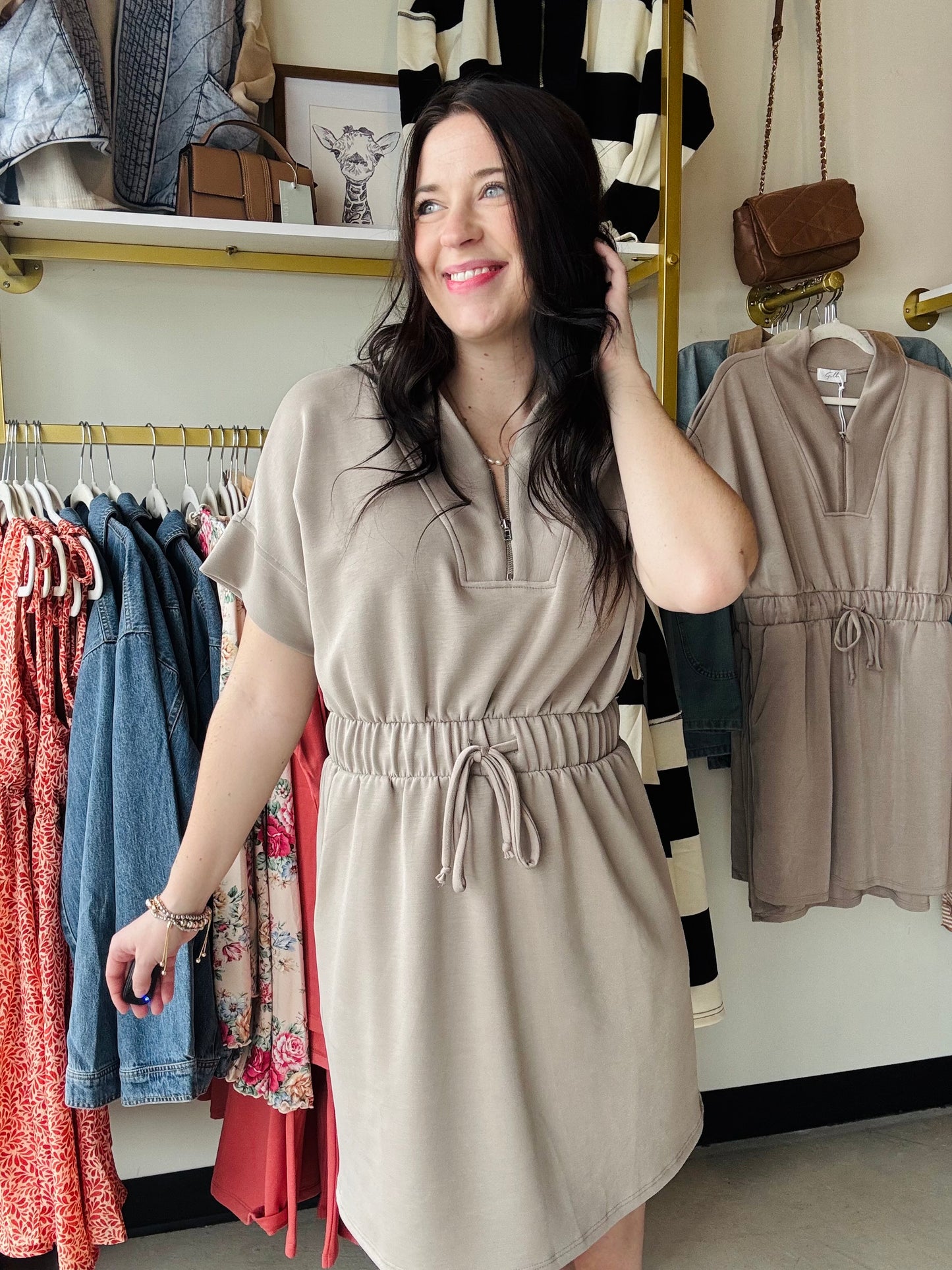 Taupe Collared Cinch Dress
