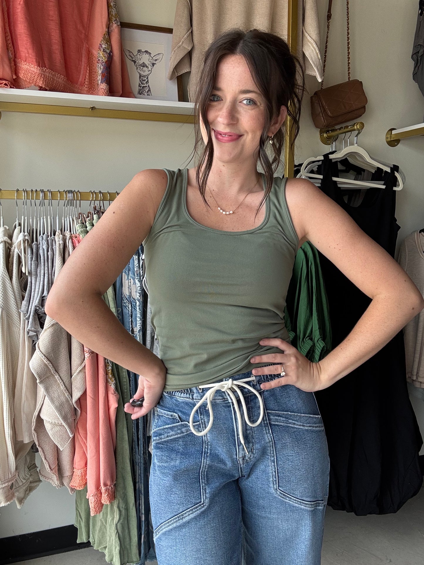 Olive U Neck Seamless Tank