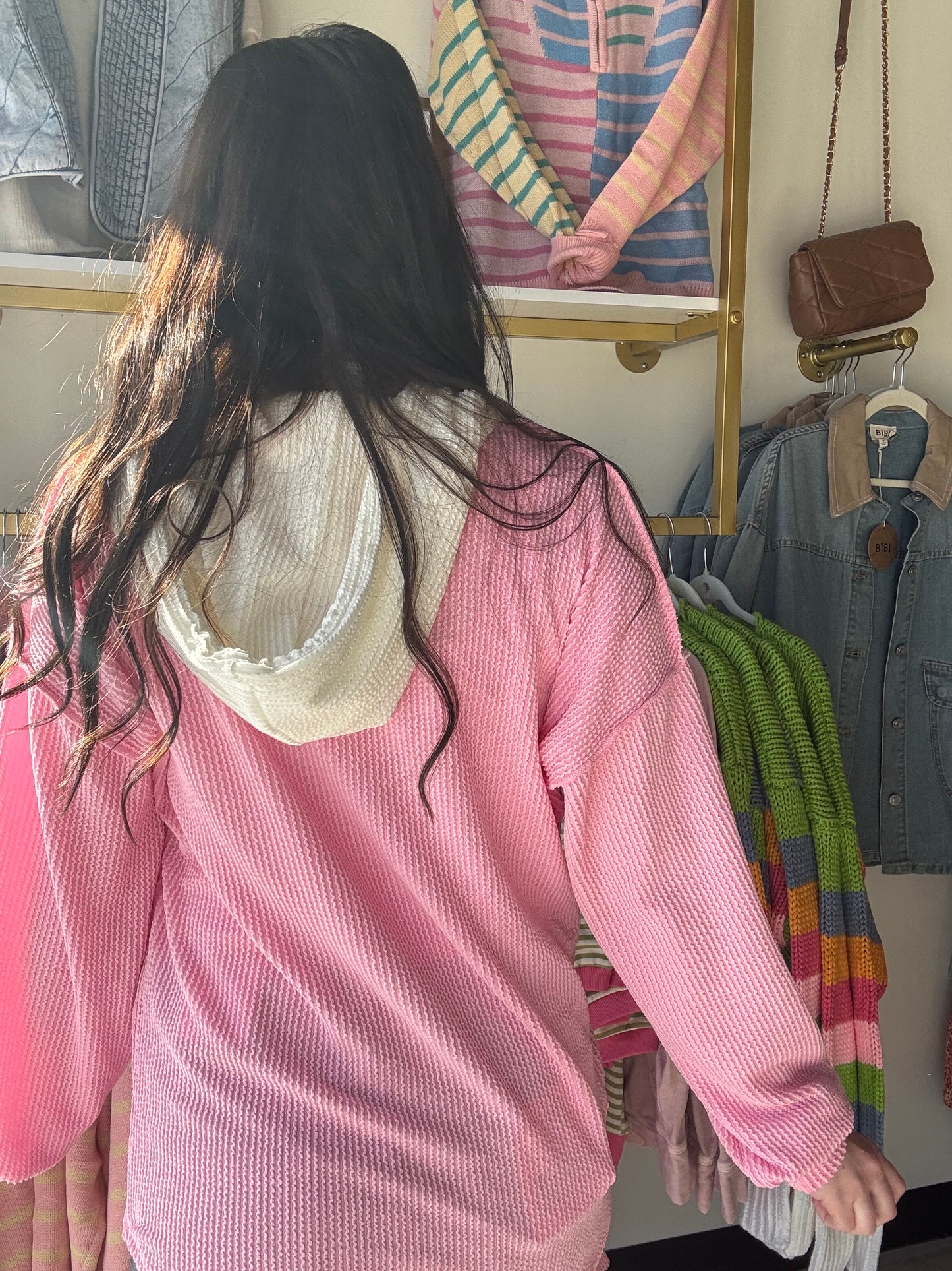 Two Tone Pink Henley Hoodie