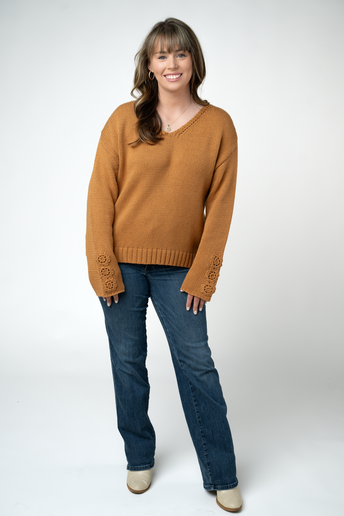 IN STOCK Crochet Sleeve Top - Camel