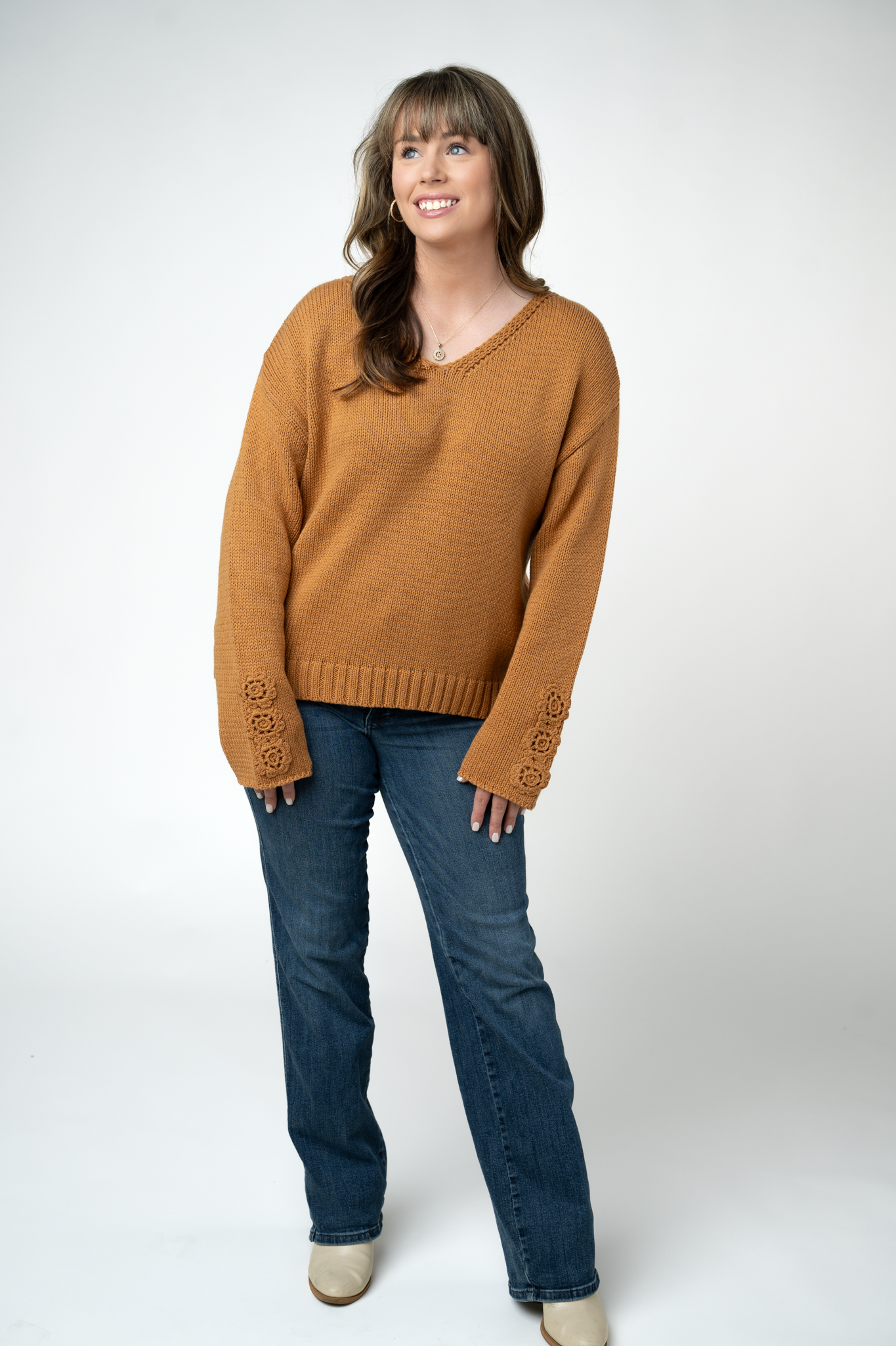 IN STOCK Crochet Sleeve Top - Camel