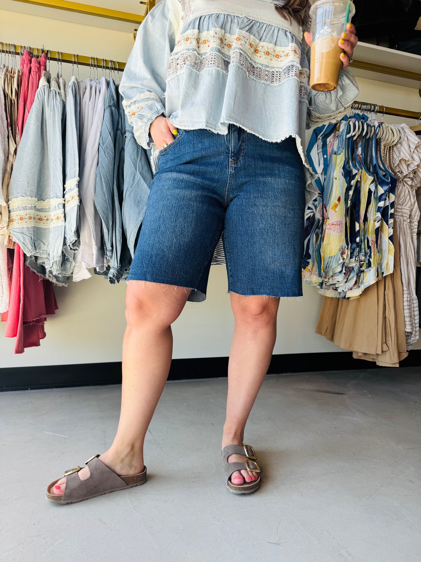 Royalty For Me&nbsp;

Elevate your seasonal style with these premium Royalty for Me wide-leg Denim Bermuda shorts. Featuring a flattering mid-rise fit and a trendy raw hem, this dark-wash denim offers the perfect balance of modern edge and all-day comfort• Flattering mid-rise waist for comfort.


• Relaxed wide-leg silhouette stays cool.
• Versatile dark wash denim finish.
• Signature Royalty for Me premium quality.
• Trendy raw hem adds edge.
• True-to-size fit for every body.
