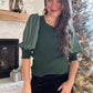 Green Puff Sleeve Knit Top