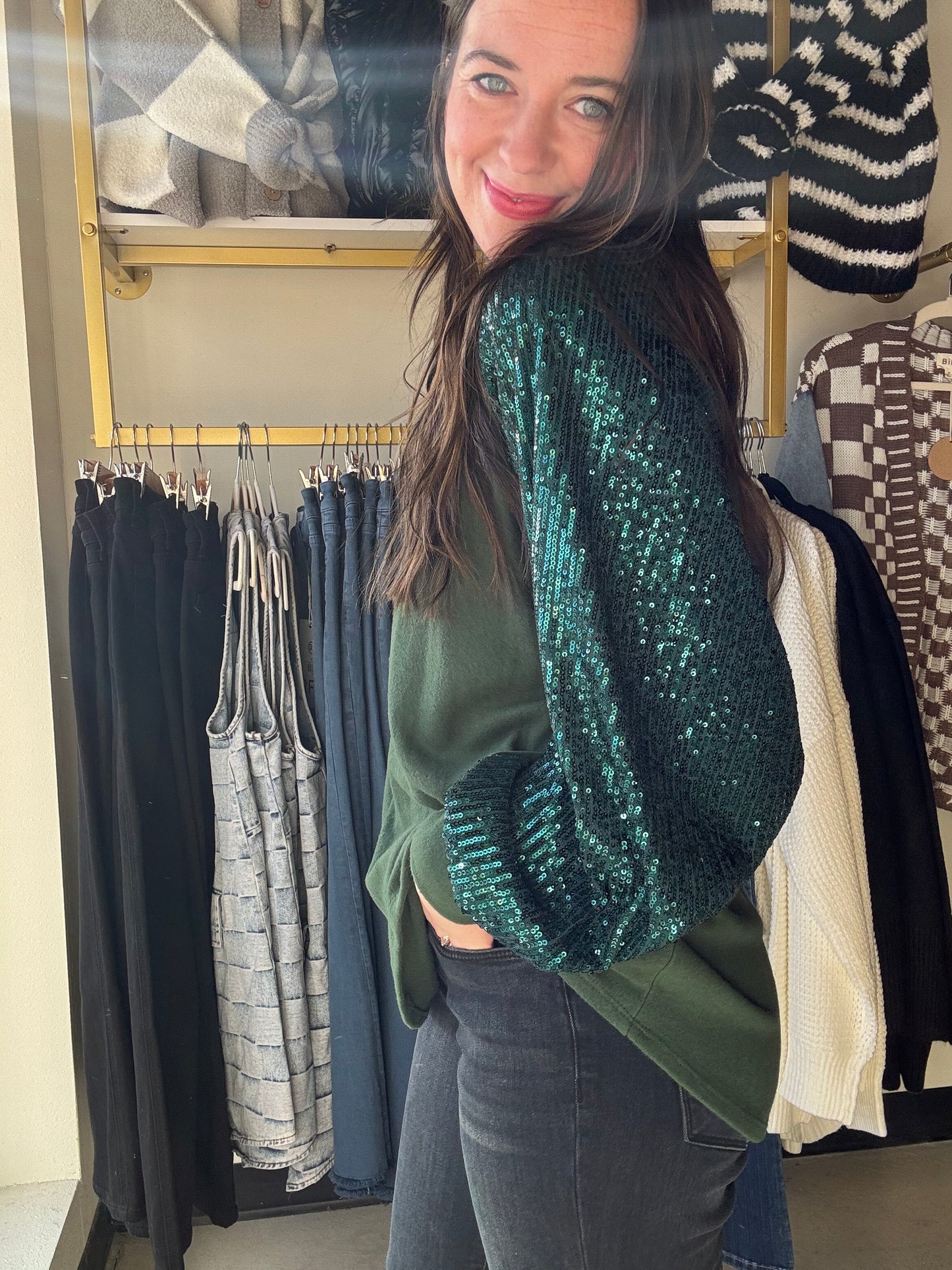 Teal & Forest Sequin Pullover