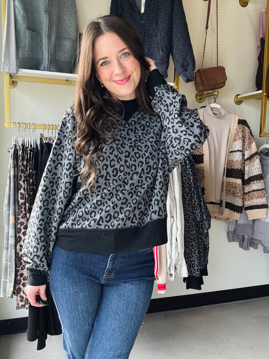 Charcoal Leopard Crewneck Sweatshirt