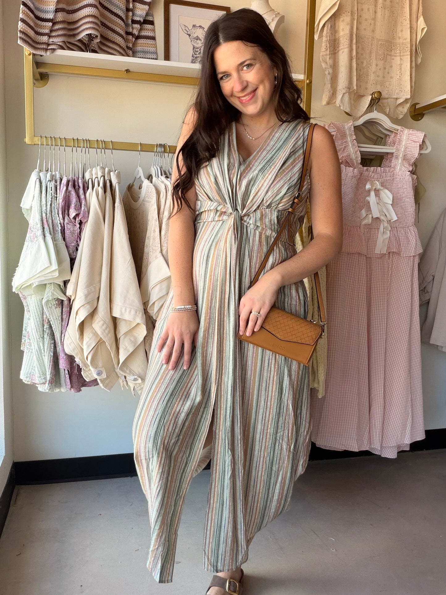 Multi Stripe Front Twist Dress