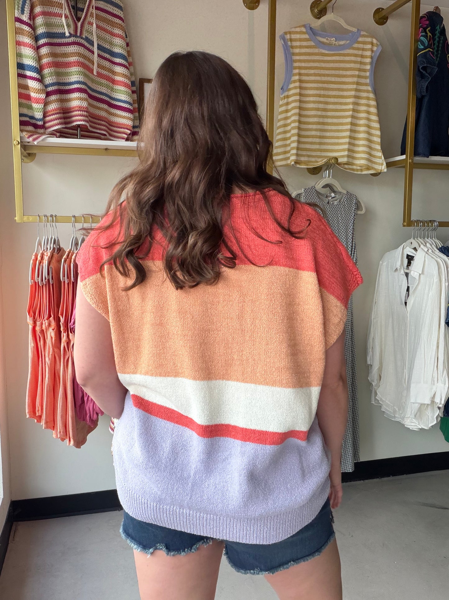 Coral & Lilac Sleeveless Block Sweater