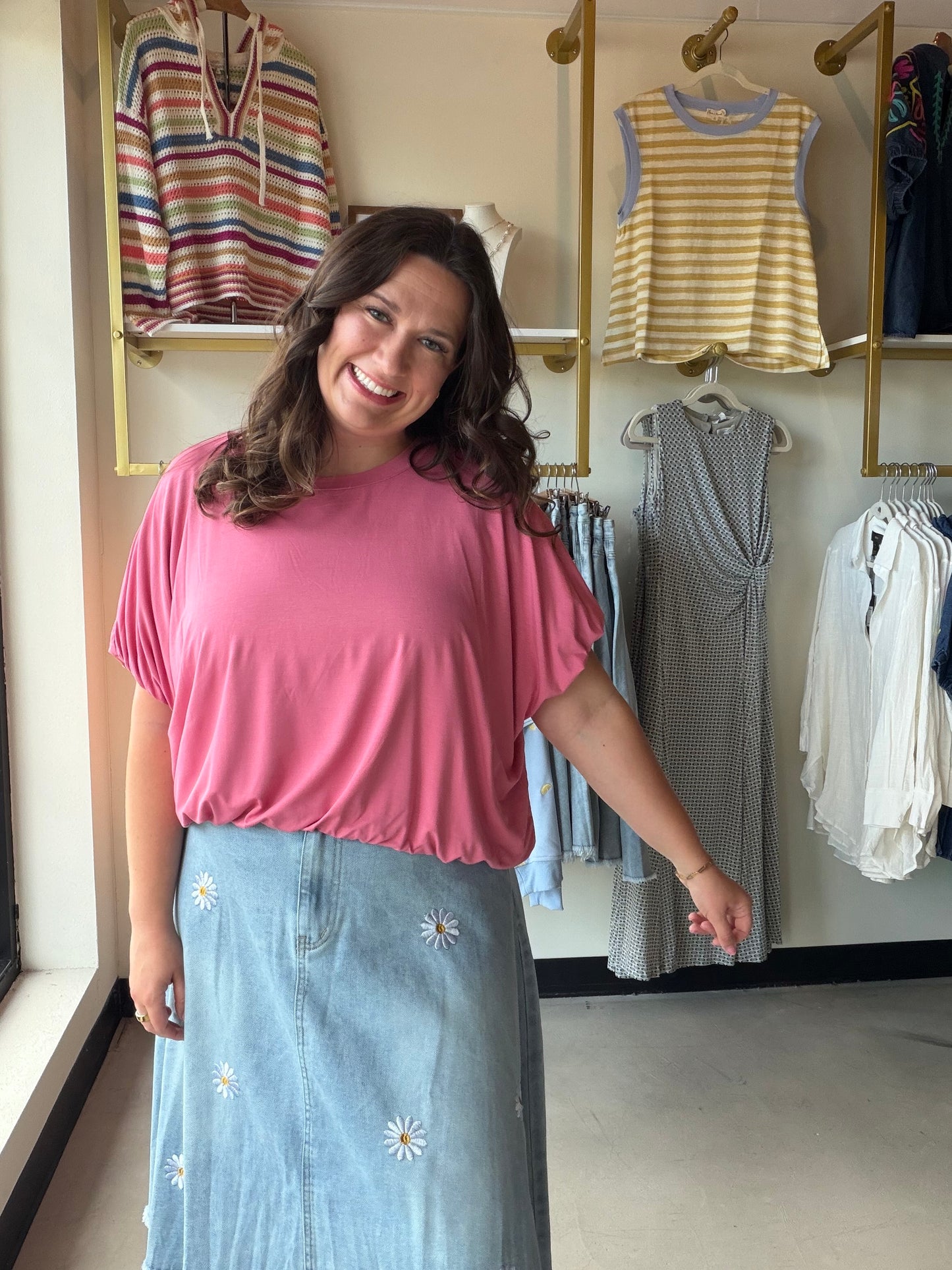 Rose Bamboo Bubble Hem Top