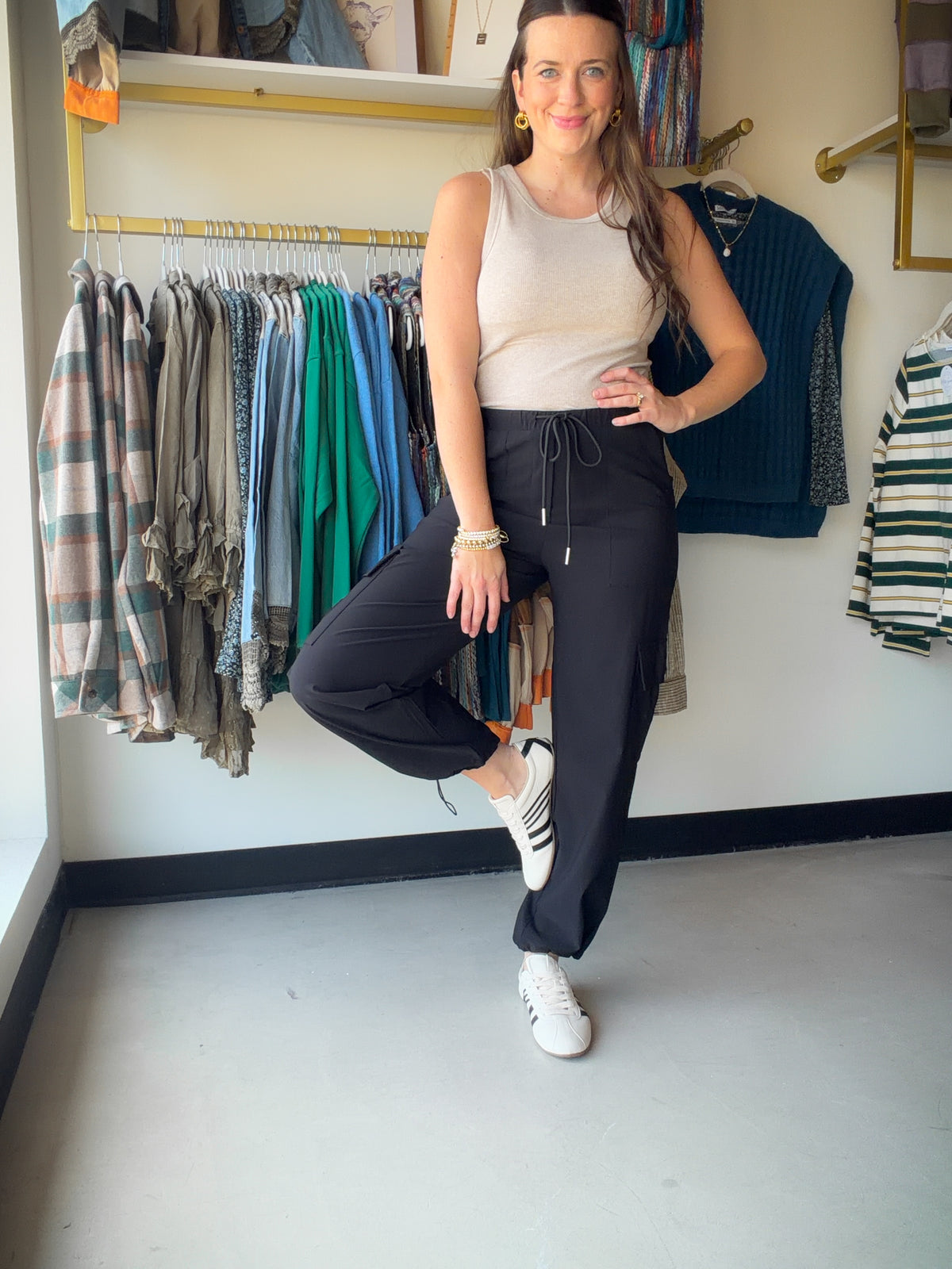 Black Cargo Drawstring Pants