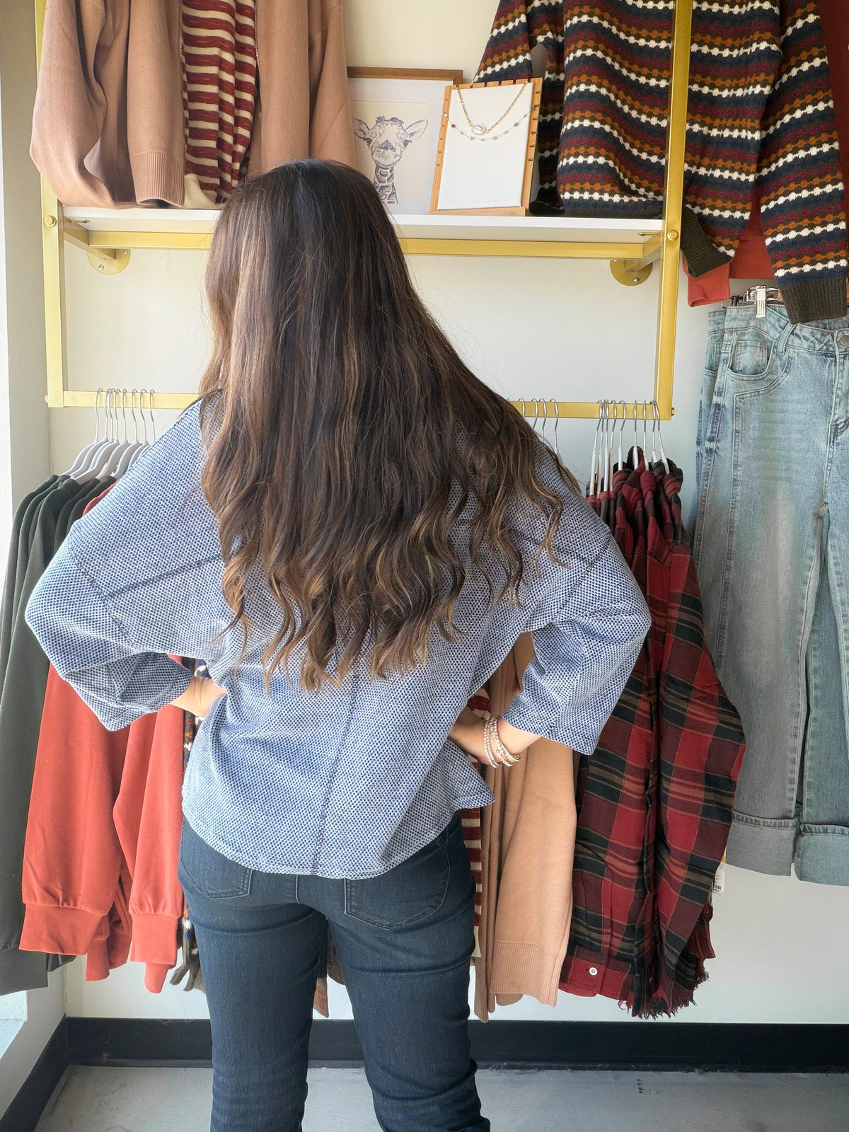 Denim Exposed Stitch Sweater