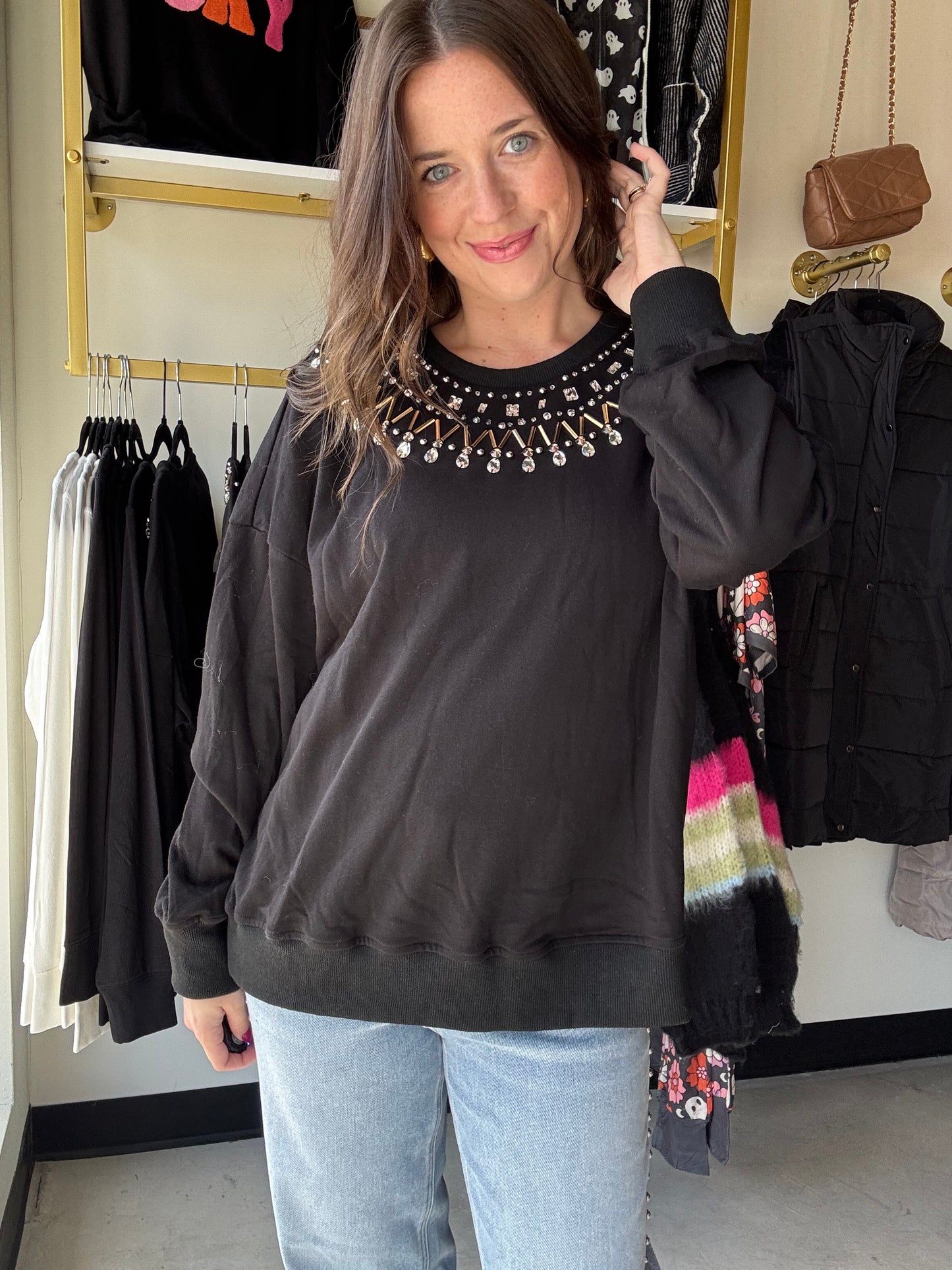 Embellished Black Pullover