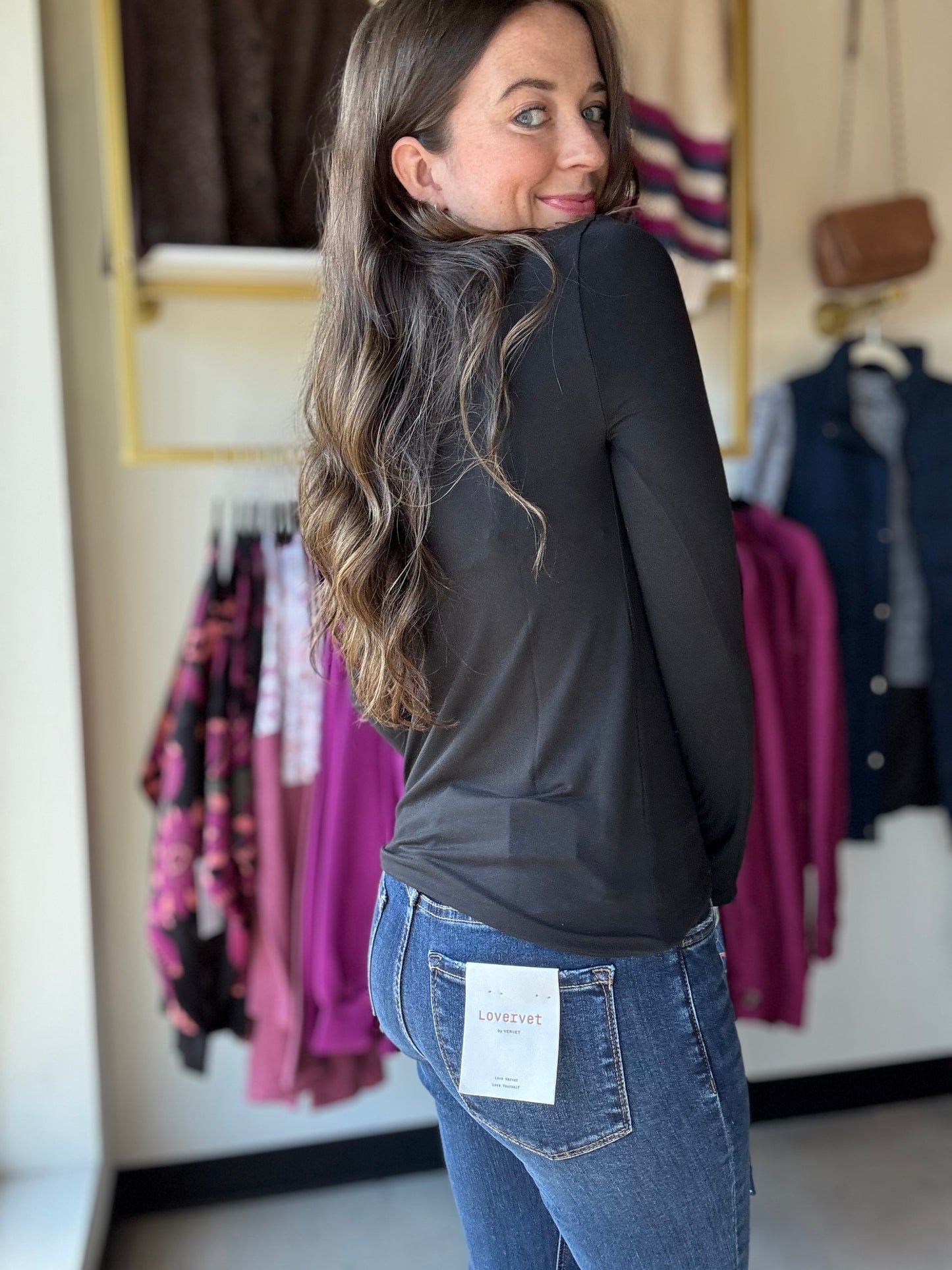 Black Microfiber Mock Neck