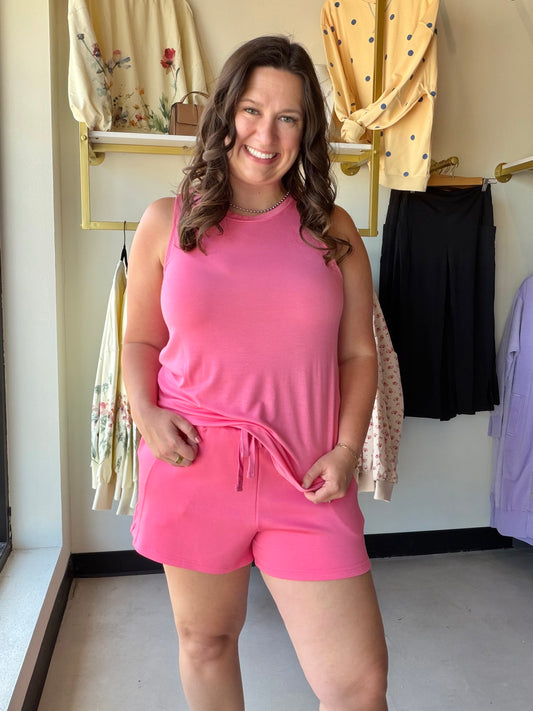 Taffy Pink Crew Neck Rayon Tank