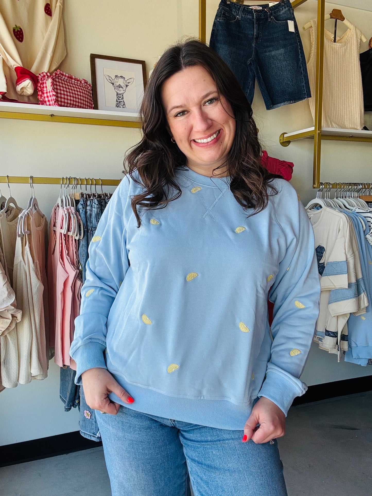 Lemon Embroidered Crewneck Pullover