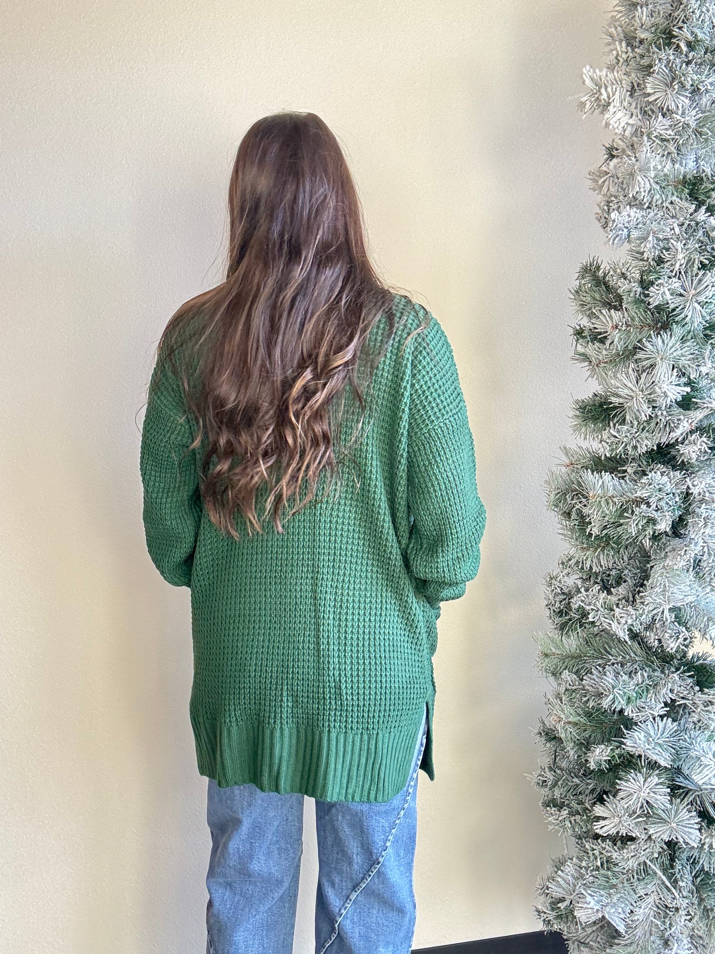 Dark Green Waffle Cardigan
